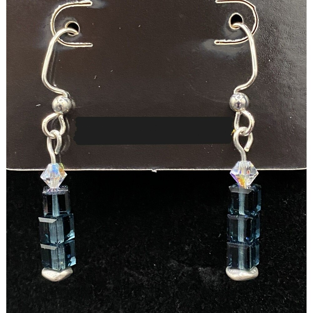 Handmade Candle AB Clear & Blue Crystal Silver Tone Bead Earrings by Neanie-Bot